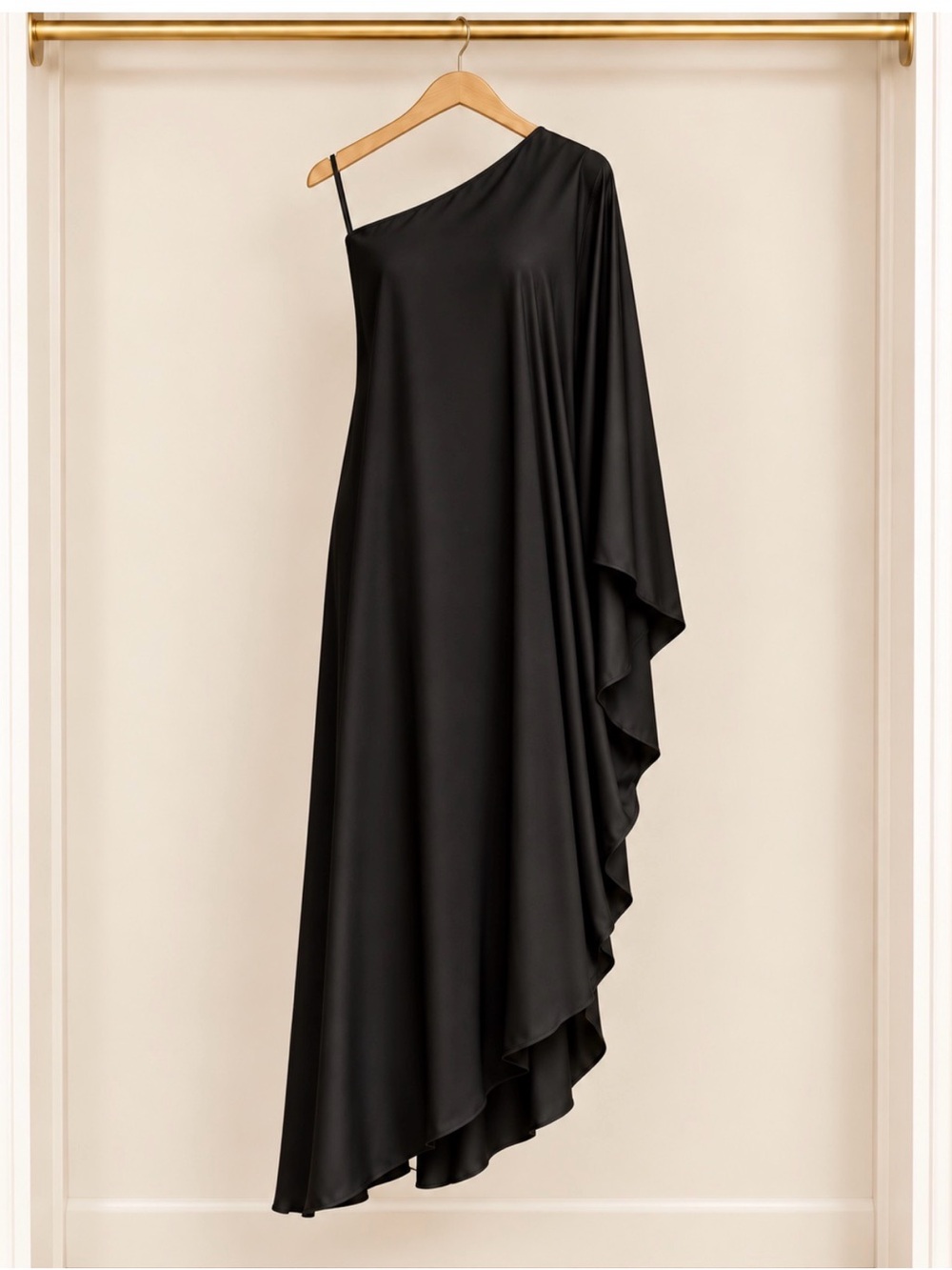 L'AGENCE One-Shoulder Black Asymmetrical Caftan Dress M